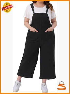 Plus Size Denim Bib Overalls Adjustable Straps Pockets Jumpsuit Jeans
